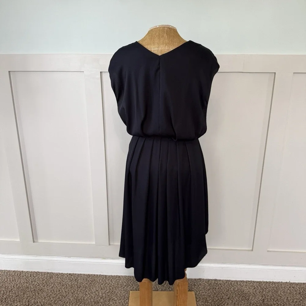 Tory Burch Deep V Neck Asymmetric Midi Wrap Dress 4 Navy Wedding Cocktail Career